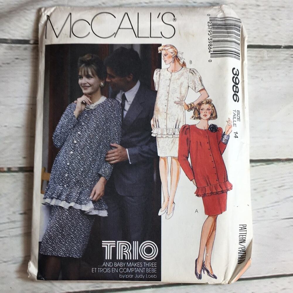 Vintage 1988 McCall's Trio Maternity‎ Sewing Pattern 3986 2 Piece Dress Size 14